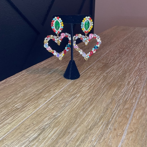 Multicolor Rhinestone Heart Earring - Picture 3 of 3